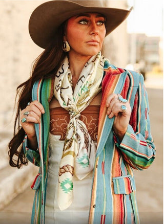 Western Cow Wild Rag Scarf | Longhorn Rope Border Satin Scarf | Cowgirl Neck Scarf - Barbwire n Bougie Boutique