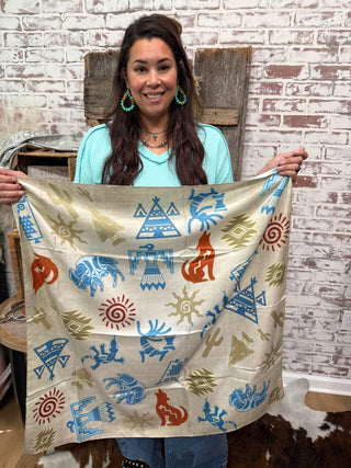 Western Desert Print Wildrag – Coyote, Thunderbird & Kokopelli - Barbwire n Bougie Boutique