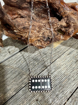 Western Domino Pendant Necklace | Silver Paperclip Chain - Barbwire n Bougie Boutique