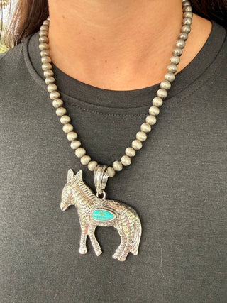 Western Donkey Pendant Navajo Style Pearl Necklace - Barbwire n Bougie Boutique