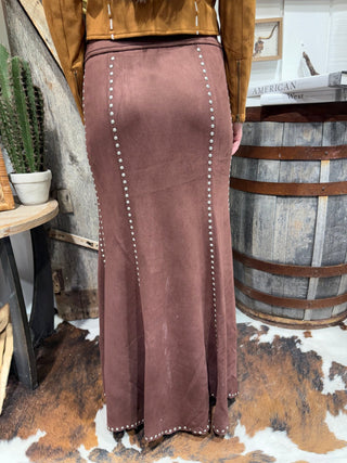 Western Elegance Suede Studded Mermaid Maxi Skirt – Chocolate - Barbwire n Bougie Boutique