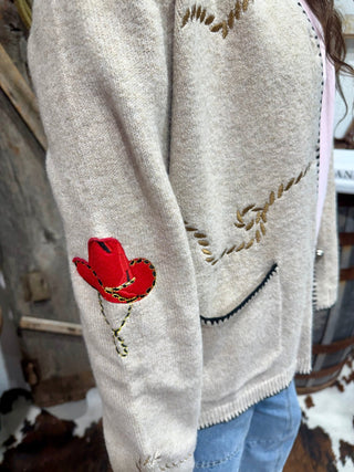 Western Embroidered Sweater Jacket | Oatmeal Button Front - Barbwire n Bougie Boutique