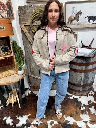 Western Embroidered Sweater Jacket | Oatmeal Button Front - Barbwire n Bougie Boutique