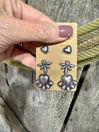 Western Hearts Trio Stud Earring Set - Barbwire n Bougie Boutique
