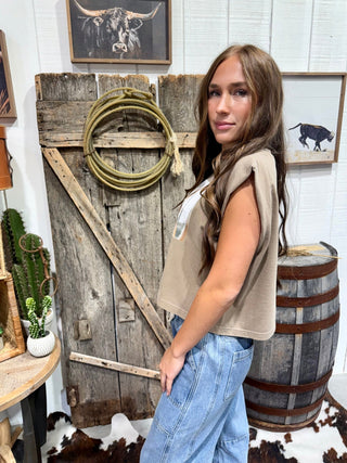 Western Hereford Cow Boxy Muscle Tee for Women | Neutral Cowgirl Graphic Tank Top - Barbwire n Bougie Boutique