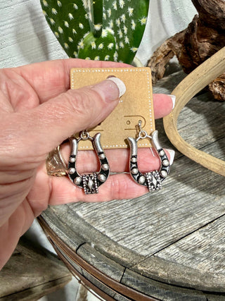 Western Horseshoe Dangle Earrings – Black & Silver Cowgirl Statement Earrings - Barbwire n Bougie Boutique