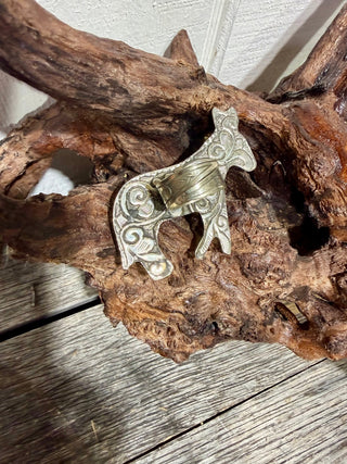 Western Jackass Tibetan Silver Ring with Turquoise | Adjustable Artisan Donkey Statement Ring - Barbwire n Bougie Boutique