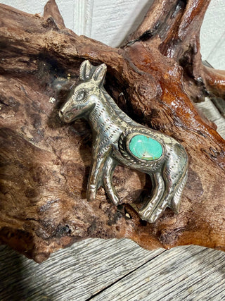 Western Jackass Tibetan Silver Ring with Turquoise | Adjustable Artisan Donkey Statement Ring - Barbwire n Bougie Boutique