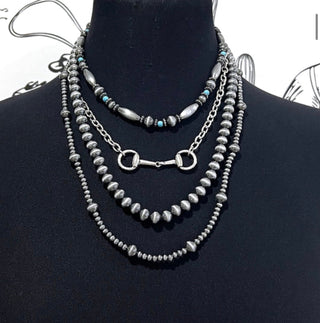 Western Layered Navajo Pearl & Snaffle Bit Necklace - Barbwire n Bougie Boutique