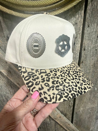 Western Marshal Badge Leopard Concho Trucker Hat - Barbwire n Bougie Boutique