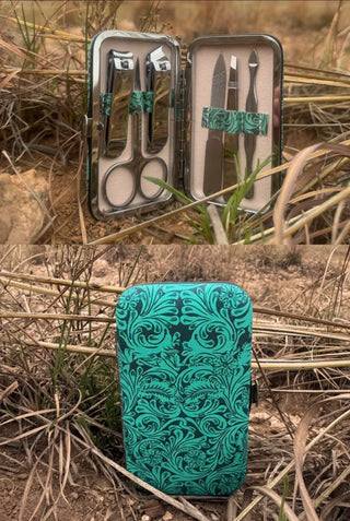Western Nail Care Kit – Tooled Turquoise Travel Manicure Set - Barbwire n Bougie Boutique