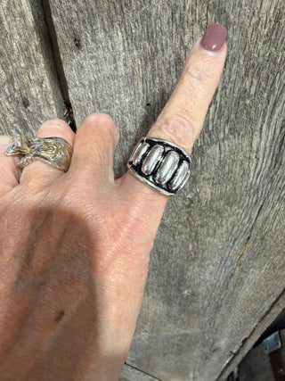 Western Repoussé Stretch Statement Ring - Barbwire n Bougie Boutique