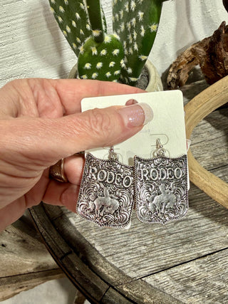 Western Rodeo Bucking Horse Earrings – Silver Cowgirl Statement Dangle Earrings - Barbwire n Bougie Boutique