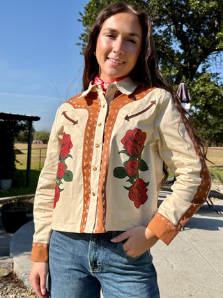 Western Saddle & Rose Button Down Shirt – Vintage Rodeo Style - Barbwire n Bougie Boutique