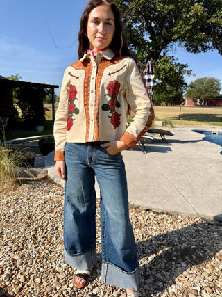 Western Saddle & Rose Button Down Shirt – Vintage Rodeo Style - Barbwire n Bougie Boutique