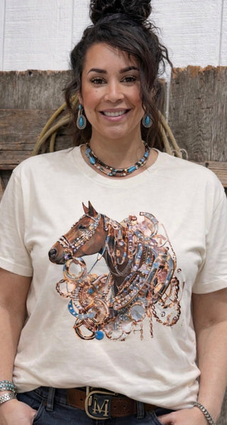 Western Show Pony Graphic Tee for Women | Rhinestone Turquoise Cowgirl T-Shirt | Boutique Western Top - Barbwire n Bougie Boutique