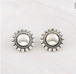 Western Silver Concho Stud Earrings - Barbwire n Bougie Boutique