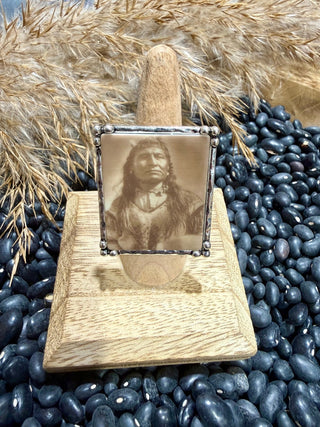 Western Tin Type Portrait Ring – Sepia Vintage Native American Style Stretch Statement Ring | Cowgirl Boutique Jewelry - Barbwire n Bougie Boutique