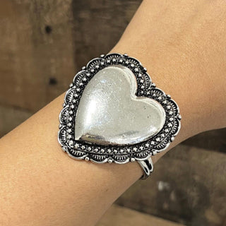 Western Tooled Heart Statement Cuff Bracelet - Barbwire n Bougie Boutique