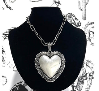 Western Tooled Heart Statement Necklace - Barbwire n Bougie Boutique