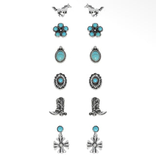 Western Turquoise 6-Pair Stud Earring Set - Barbwire n Bougie Boutique