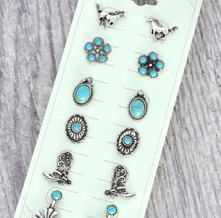 Western Turquoise 6-Pair Stud Earring Set - Barbwire n Bougie Boutique