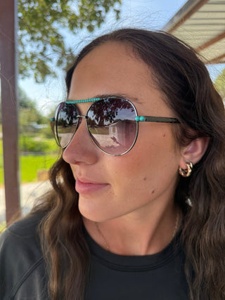 Western Turquoise Beaded Aviator Sunglasses | Boujee Cowgirl Sunnies - Barbwire n Bougie Boutique