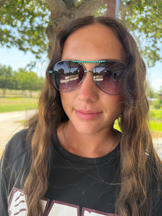 Western Turquoise Beaded Aviator Sunglasses | Boujee Cowgirl Sunnies - Barbwire n Bougie Boutique
