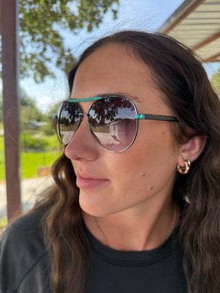 Western Turquoise Beaded Aviator Sunglasses | Boujee Cowgirl Sunnies - Barbwire n Bougie Boutique
