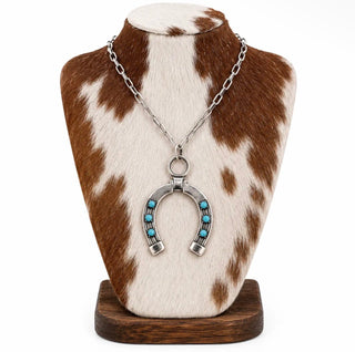 Western Turquoise Horseshoe Statement Necklace- Gold Or Silver - Barbwire n Bougie Boutique