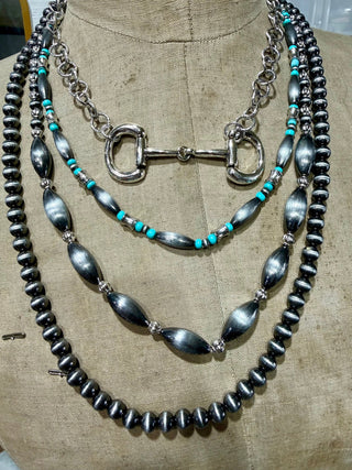 Western Turquoise & Navajo Pearl Layered Necklace Set - Barbwire n Bougie Boutique