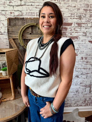 White Black Cowboy Hat Sweater Vest - Barbwire n Bougie Boutique