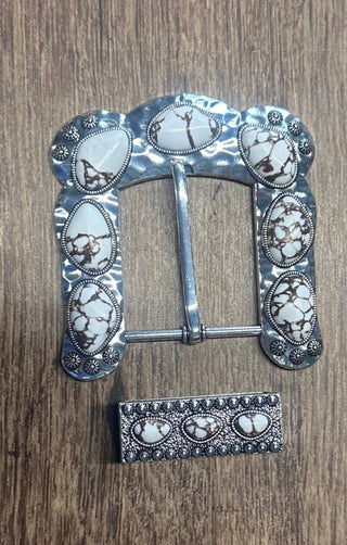 White Buffalo Faux Turquoise Buckle Set | Western Statement Belt Buckle - Barbwire n Bougie Boutique
