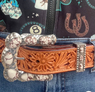 White Buffalo Faux Turquoise Buckle Set | Western Statement Belt Buckle - Barbwire n Bougie Boutique