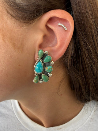 White Water & Sonoran Gold Turquoise Sterling Silver Half Cluster Earrings - Barbwire n Bougie Boutique