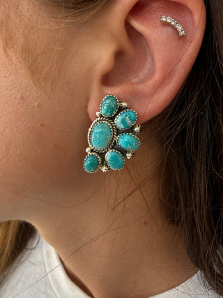 White Water Turquoise Sterling Silver Half Cluster Earrings - Barbwire n Bougie Boutique