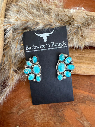 White Water Turquoise Sterling Silver Half Cluster Earrings - Barbwire n Bougie Boutique