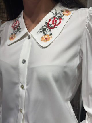 White Western Embroidered Horseshoe Blouse | Cowgirl Button-Up Top - Barbwire n Bougie Boutique