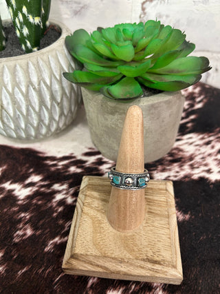 Wide Sterling Silver Turquoise Thumb Ring Band - Barbwire n Bougie Boutique