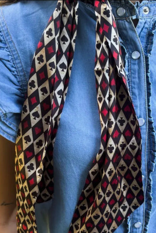 Wild Card Latigo Twilly Scarf | Western Playing Card Print Wild Rag - Barbwire n Bougie Boutique