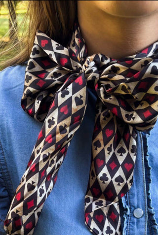Wild Card Latigo Twilly Scarf | Western Playing Card Print Wild Rag - Barbwire n Bougie Boutique