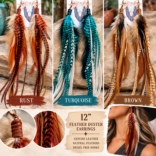 Wild & Free Leather Wrapped Feather Duster Earrings – 12” - Barbwire n Bougie Boutique