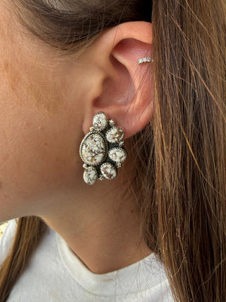 Wild Horse Sterling Silver Half Cluster Earrings - Barbwire n Bougie Boutique