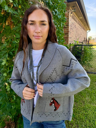 Wild Horses Gray Western Knit Cardigan - Barbwire n Bougie Boutique