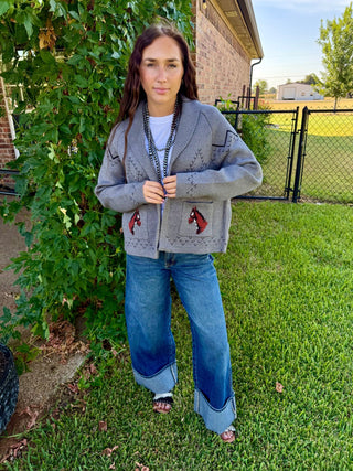 Wild Horses Gray Western Knit Cardigan - Barbwire n Bougie Boutique