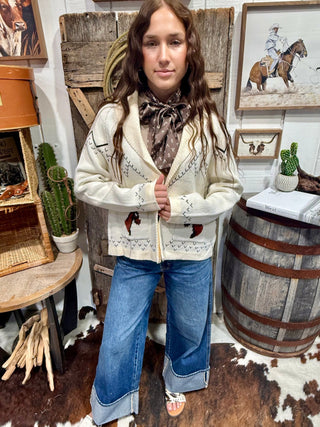 Wild Horses White Western Knit Cardigan - Barbwire n Bougie Boutique