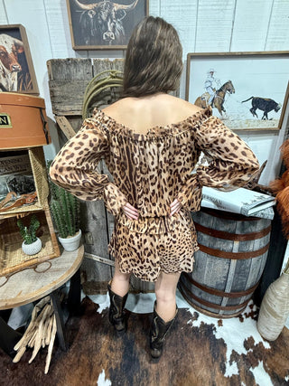 Wild Side Leopard Print Off Shoulder Romper - Barbwire n Bougie Boutique