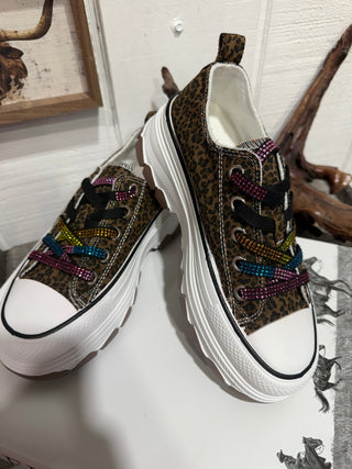 Wild Side Rhinestone Platform Cheetah Sneakers - Barbwire n Bougie Boutique