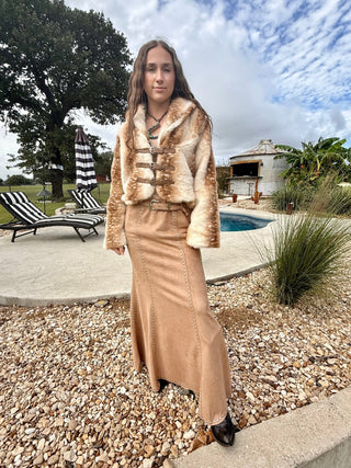 Wild West Deer Print Faux Fur Buckle Jacket - Barbwire n Bougie Boutique