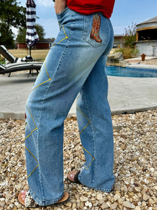 Wild West Rodeo Embroidered Wide Leg Jeans - Barbwire n Bougie Boutique